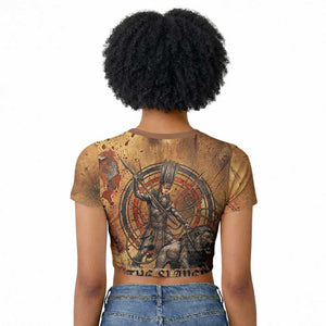 Onuris Raglan Cropped T shirt Egyptian War God Slayer of Enemies Spear Lion Ancient Battle
