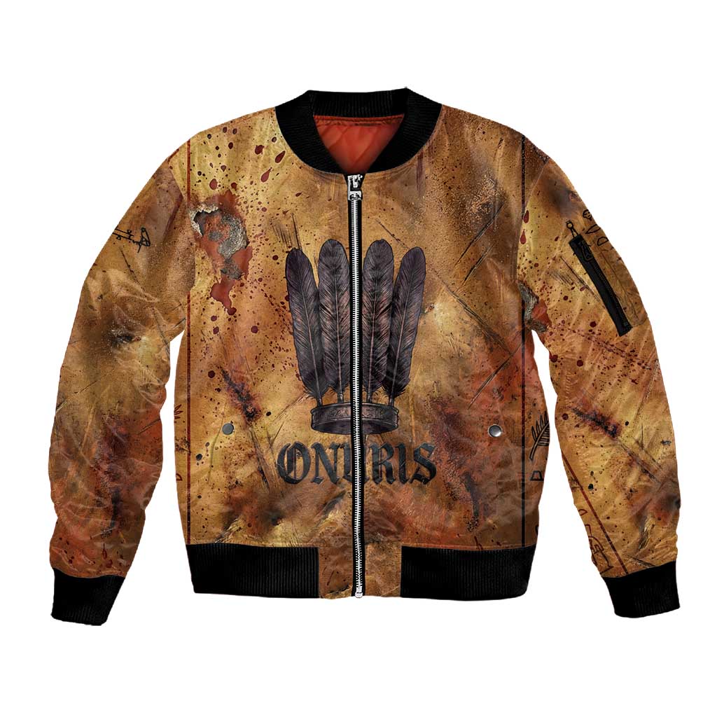 Onuris Sleeve Zip Bomber Jacket Egyptian War God Slayer of Enemies Spear Lion Ancient Battle