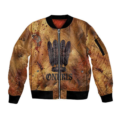 Onuris Sleeve Zip Bomber Jacket Egyptian War God Slayer of Enemies Spear Lion Ancient Battle
