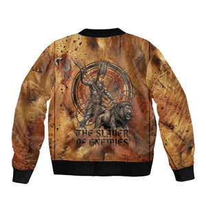 Onuris Sleeve Zip Bomber Jacket Egyptian War God Slayer of Enemies Spear Lion Ancient Battle