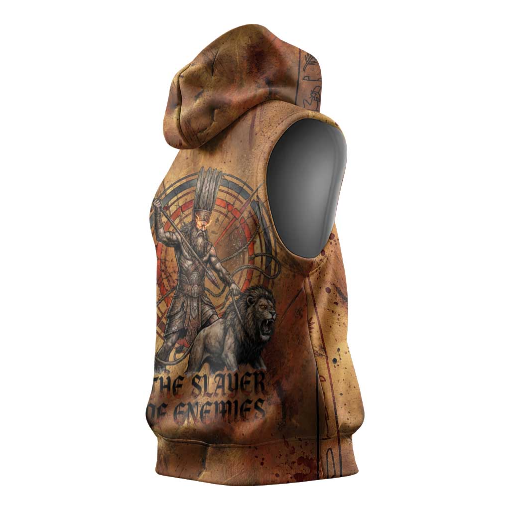Onuris Sleeveless Hoodie Egyptian War God Slayer of Enemies Spear Lion Ancient Battle