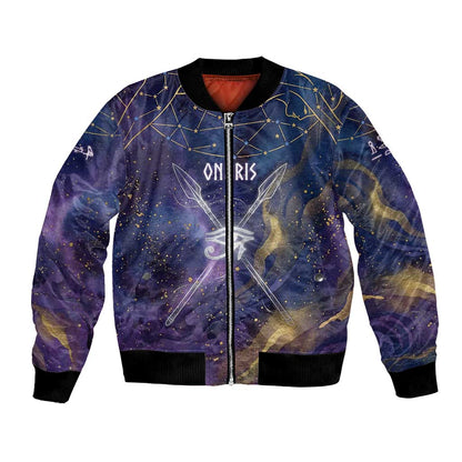 Onuris Bomber Jacket Cosmic Warrior Egyptian God Eye of Horus Spears Starry Night