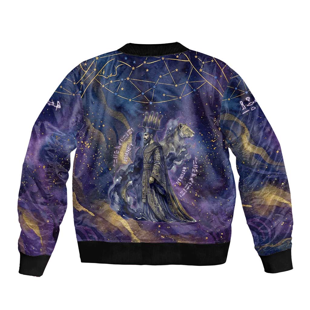 Onuris Bomber Jacket Cosmic Warrior Egyptian God Eye of Horus Spears Starry Night