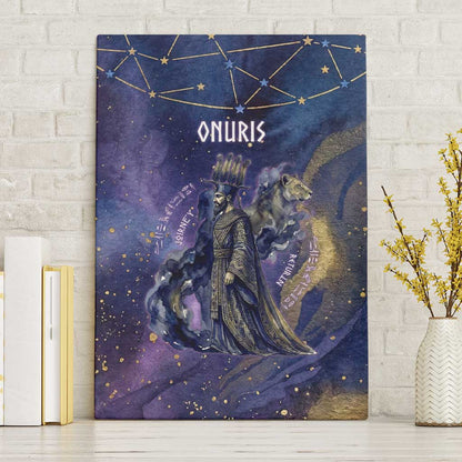 Onuris Canvas Wall Art Cosmic Warrior Egyptian God Eye of Horus Spears Starry Night
