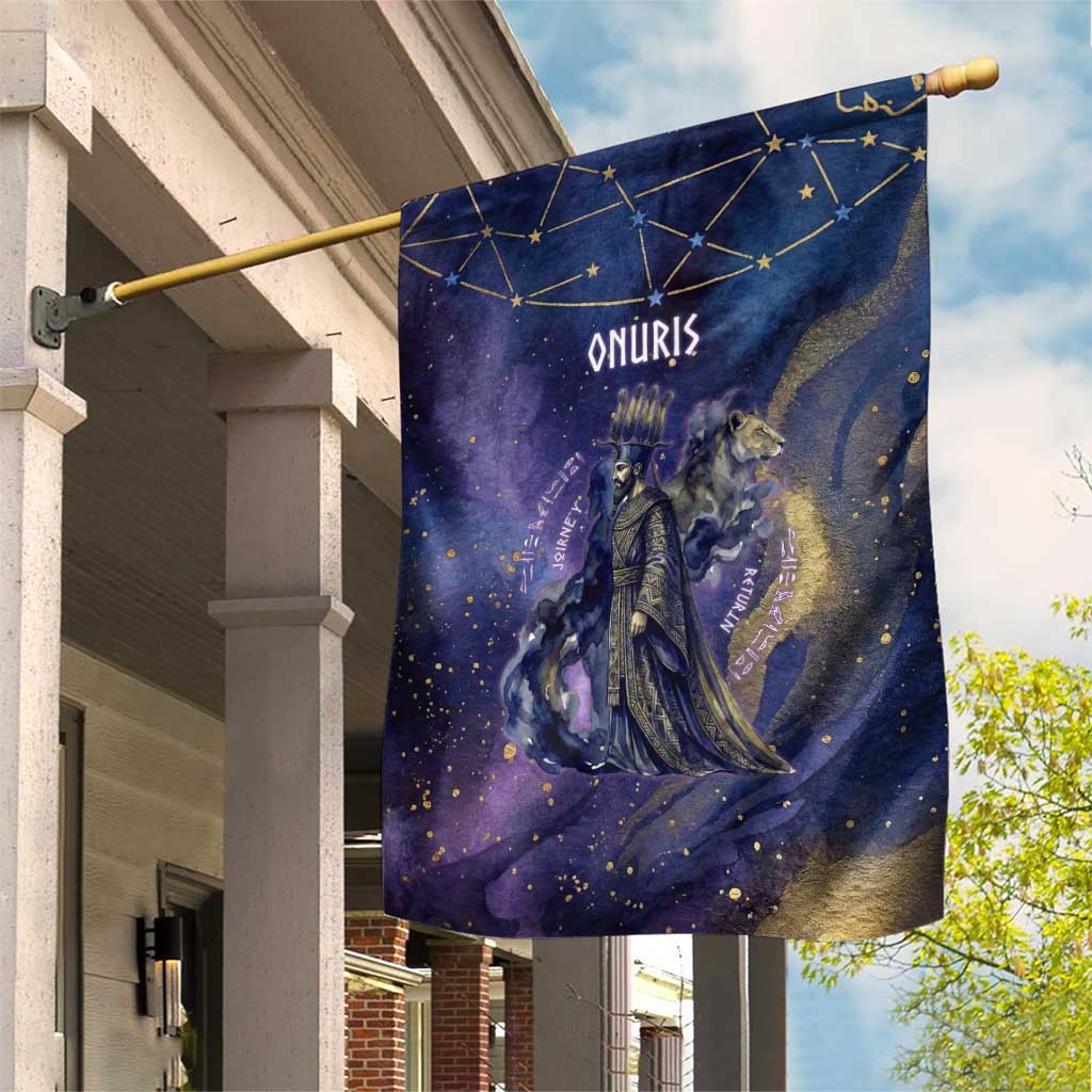 Onuris Garden Flag Cosmic Warrior Egyptian God Eye of Horus Spears Starry Night