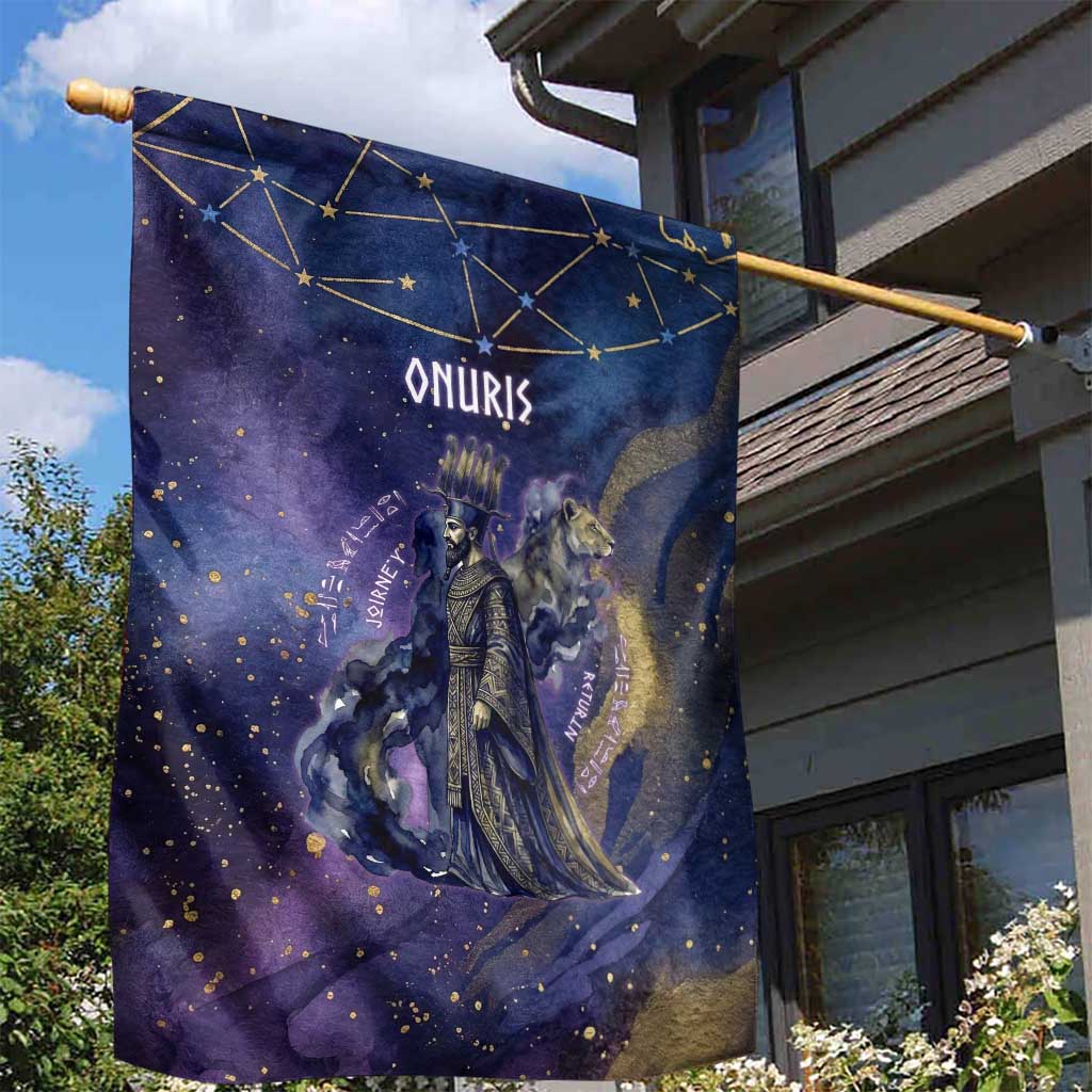 Onuris Garden Flag Cosmic Warrior Egyptian God Eye of Horus Spears Starry Night