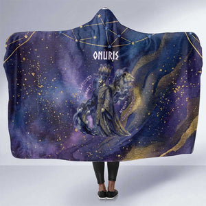 Onuris Hooded Blanket Cosmic Warrior Egyptian God Eye of Horus Spears Starry Night