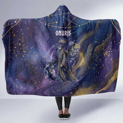 Onuris Hooded Blanket Cosmic Warrior Egyptian God Eye of Horus Spears Starry Night