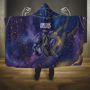Onuris Hooded Blanket Cosmic Warrior Egyptian God Eye of Horus Spears Starry Night