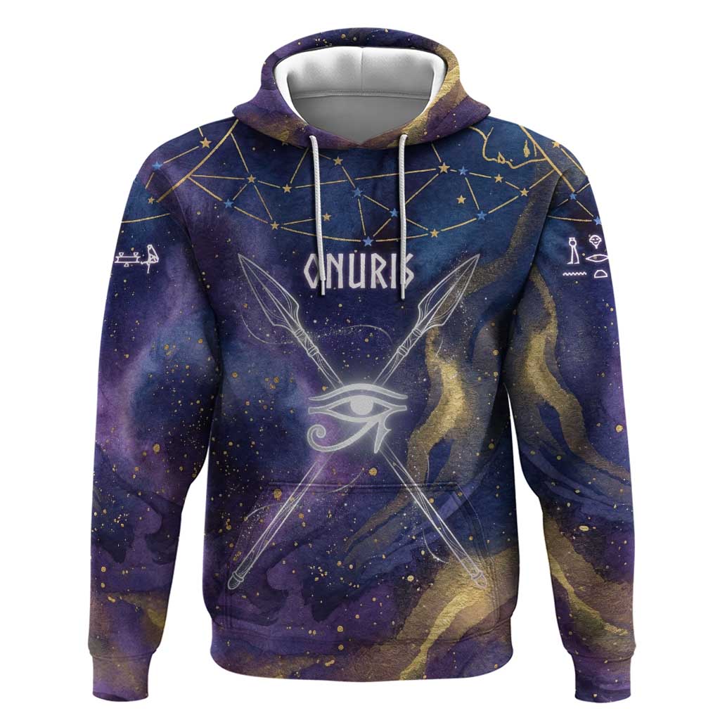 Onuris Hoodie Cosmic Warrior Egyptian God Eye of Horus Spears Starry Night