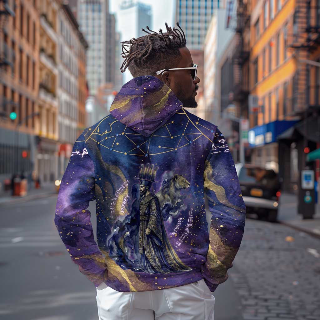 Onuris Hoodie Cosmic Warrior Egyptian God Eye of Horus Spears Starry Night