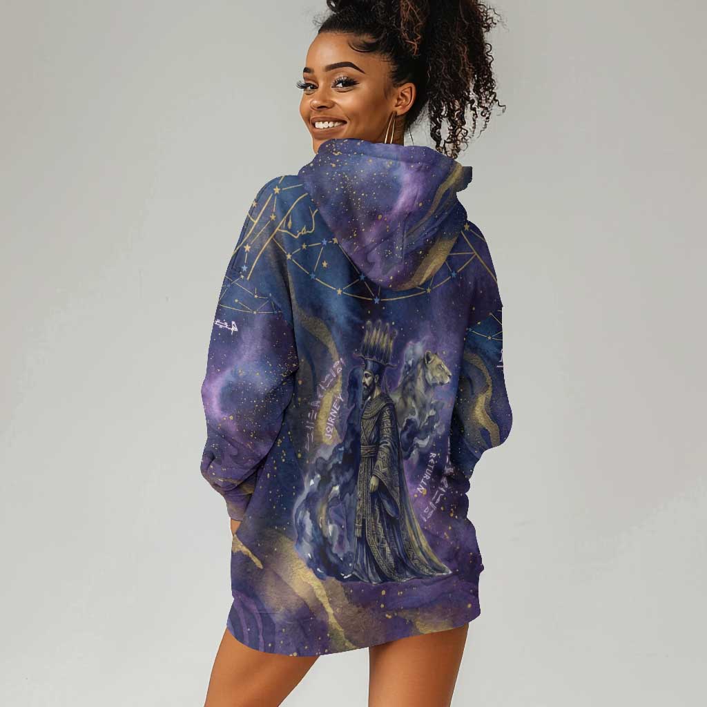 Onuris Hoodie Dress Cosmic Warrior Egyptian God Eye of Horus Spears Starry Night