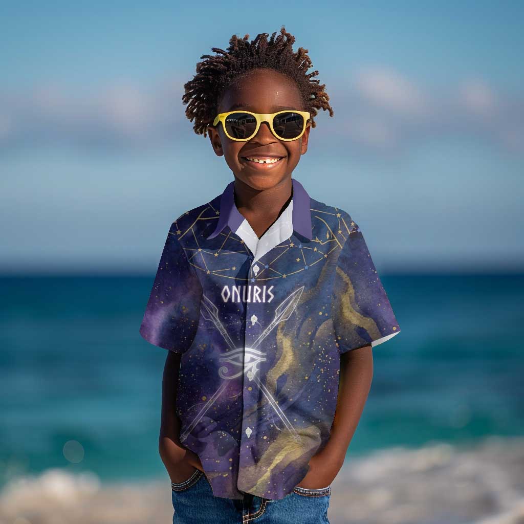 Onuris Kid Hawaiian Shirt Cosmic Warrior Egyptian God Eye of Horus Spears Starry Night