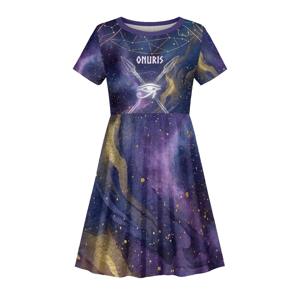 Onuris Kid Short Sleeve Dress Cosmic Warrior Egyptian God Eye of Horus Spears Starry Night