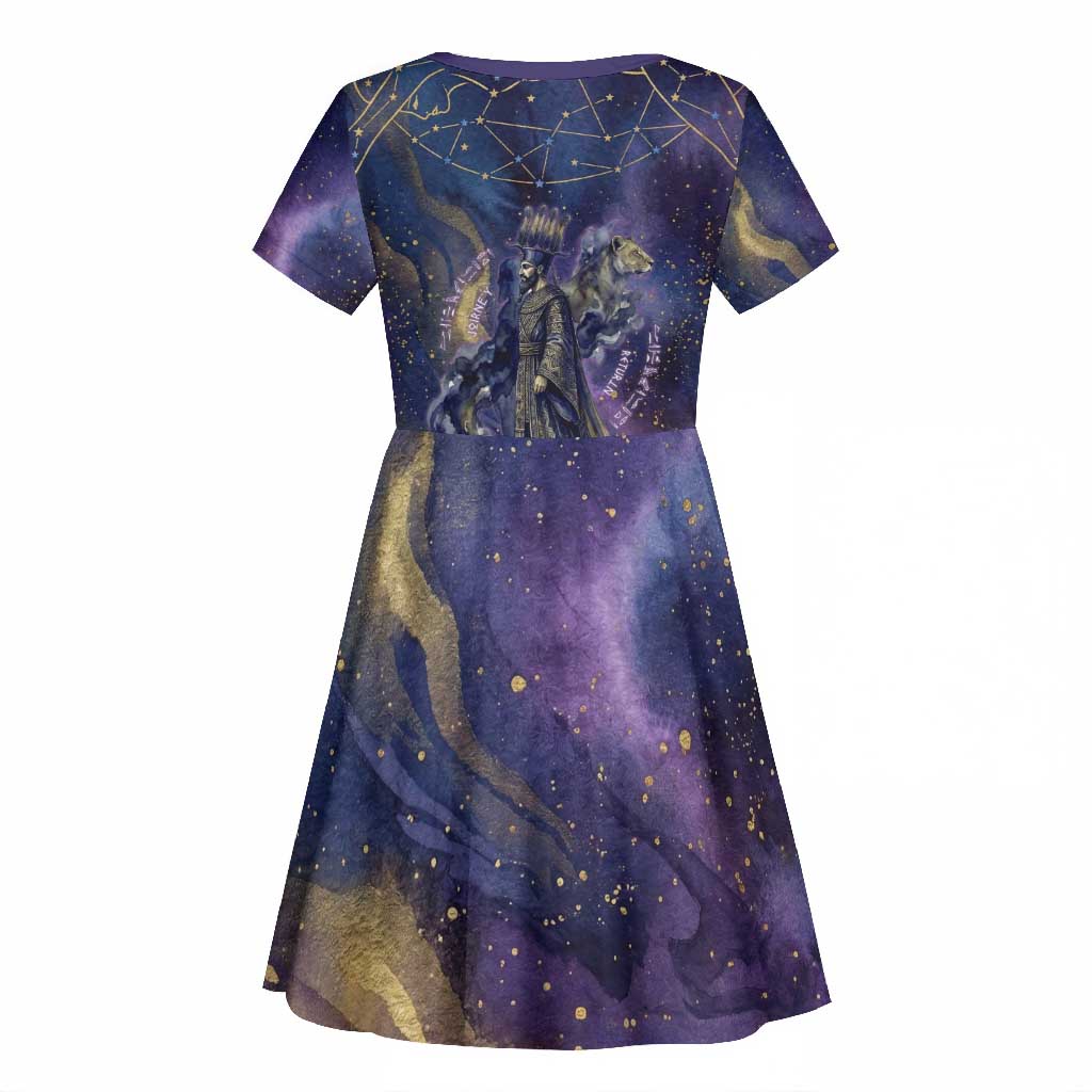 Onuris Kid Short Sleeve Dress Cosmic Warrior Egyptian God Eye of Horus Spears Starry Night
