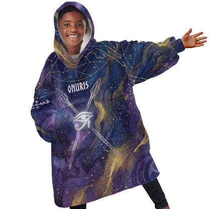 Onuris Kid Wearable Blanket Hoodie Cosmic Warrior Egyptian God Eye of Horus Spears Starry Night