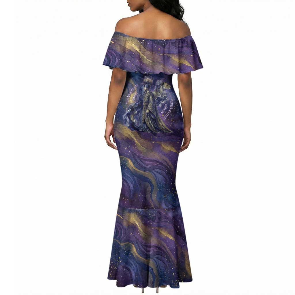 Onuris Mermaid Dress Cosmic Warrior Egyptian God Eye of Horus Spears Starry Night