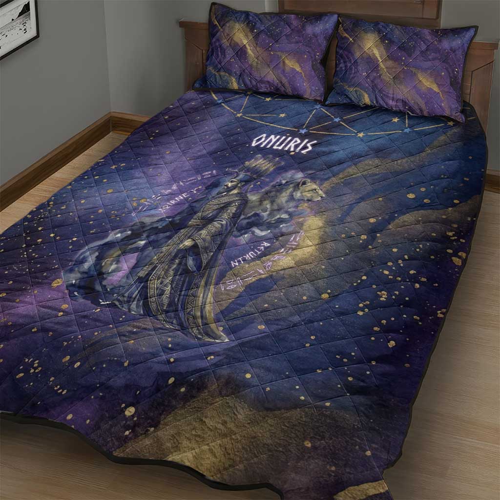 Onuris Quilt Bed Set Cosmic Warrior Egyptian God Eye of Horus Spears Starry Night