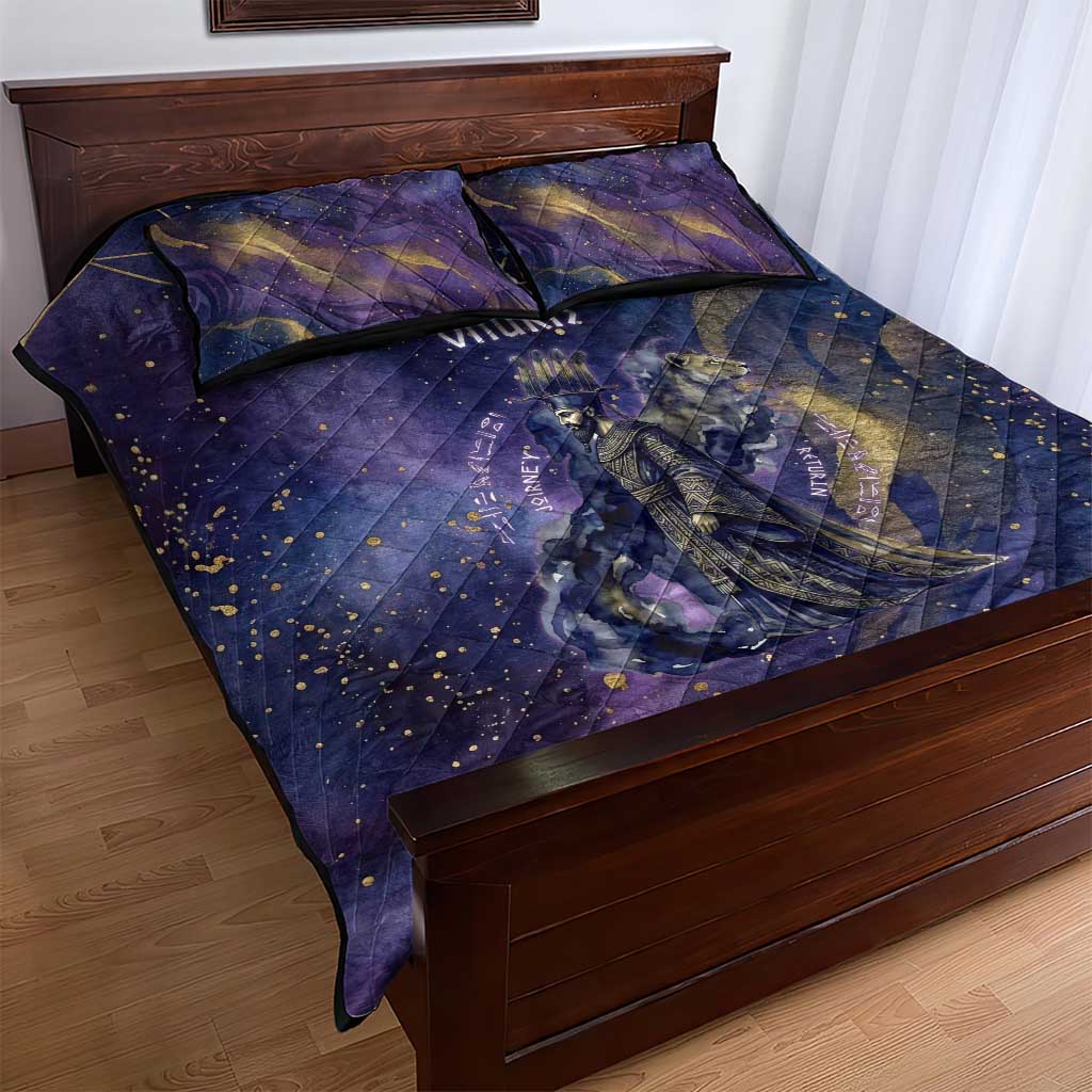 Onuris Quilt Bed Set Cosmic Warrior Egyptian God Eye of Horus Spears Starry Night