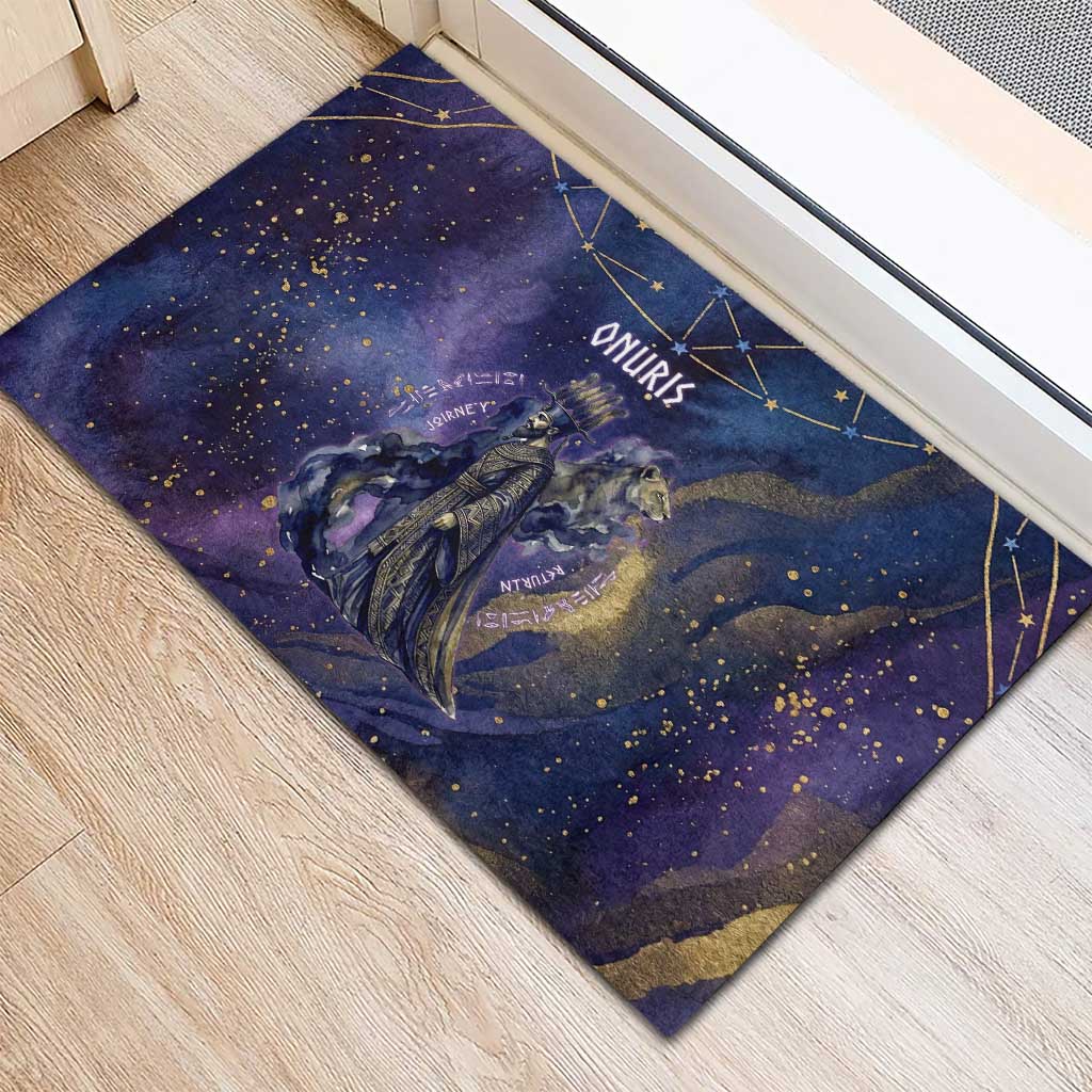 Onuris Rubber Doormat Cosmic Warrior Egyptian God Eye of Horus Spears Starry Night