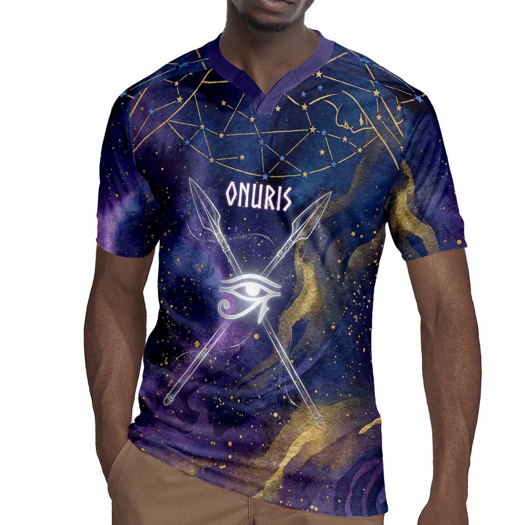 Onuris Rugby Jersey Cosmic Warrior Egyptian God Eye of Horus Spears Starry Night