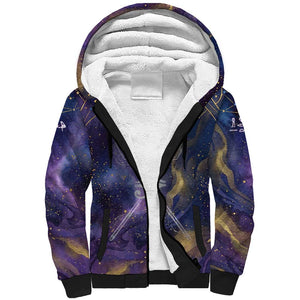 Onuris Sherpa Hoodie Cosmic Warrior Egyptian God Eye of Horus Spears Starry Night