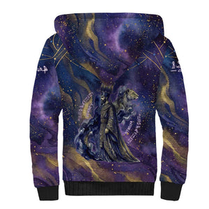 Onuris Sherpa Hoodie Cosmic Warrior Egyptian God Eye of Horus Spears Starry Night