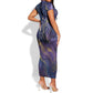 Onuris Short Sleeve Bodycon Dress Cosmic Warrior Egyptian God Eye of Horus Spears Starry Night