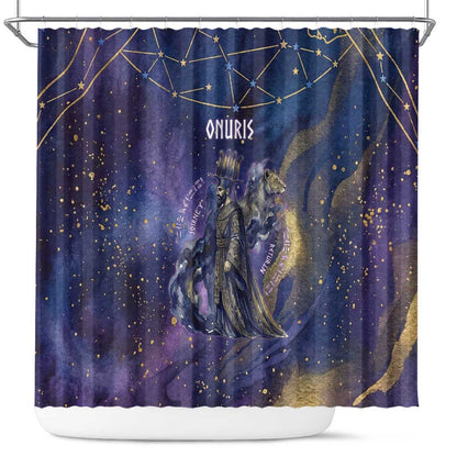 Onuris Shower Curtain Cosmic Warrior Egyptian God Eye of Horus Spears Starry Night