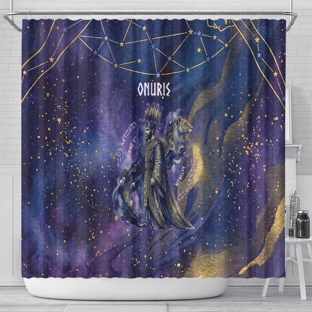 Onuris Shower Curtain Cosmic Warrior Egyptian God Eye of Horus Spears Starry Night