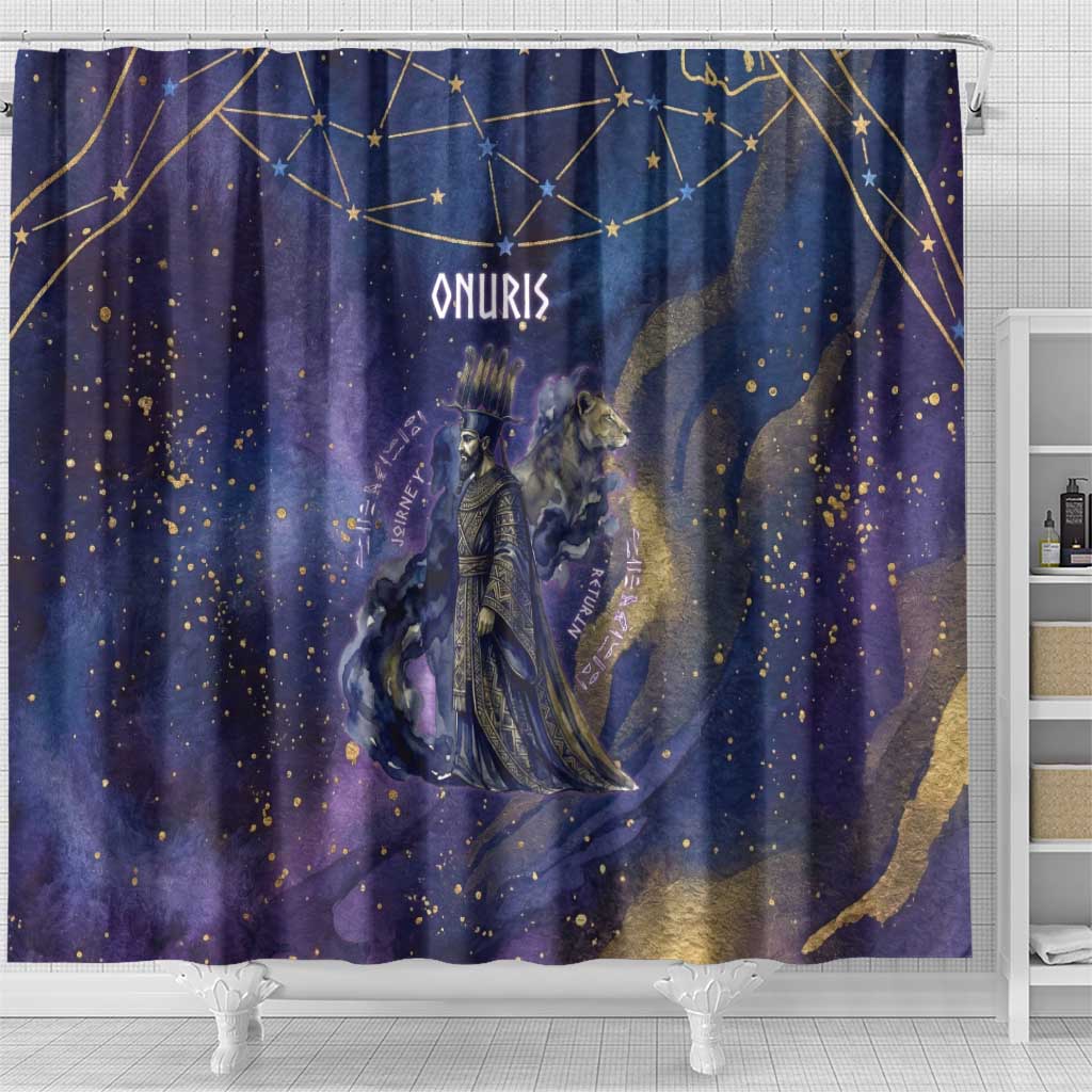 Onuris Shower Curtain Cosmic Warrior Egyptian God Eye of Horus Spears Starry Night