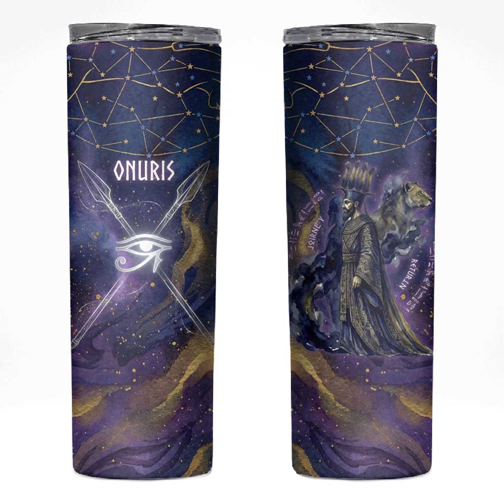 Onuris Skinny Tumbler Cosmic Warrior Egyptian God Eye of Horus Spears Starry Night