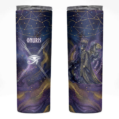 Onuris Skinny Tumbler Cosmic Warrior Egyptian God Eye of Horus Spears Starry Night