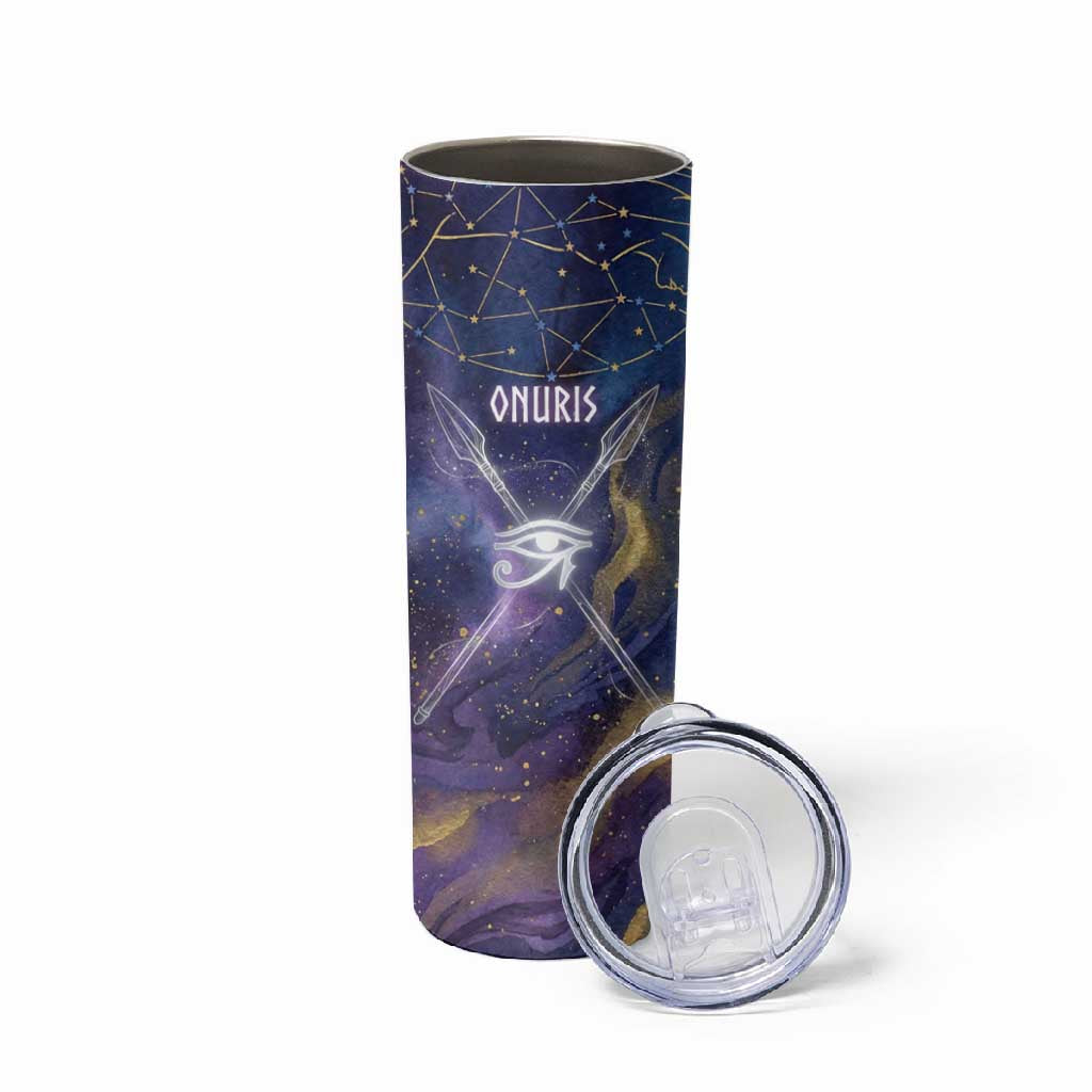 Onuris Skinny Tumbler Cosmic Warrior Egyptian God Eye of Horus Spears Starry Night