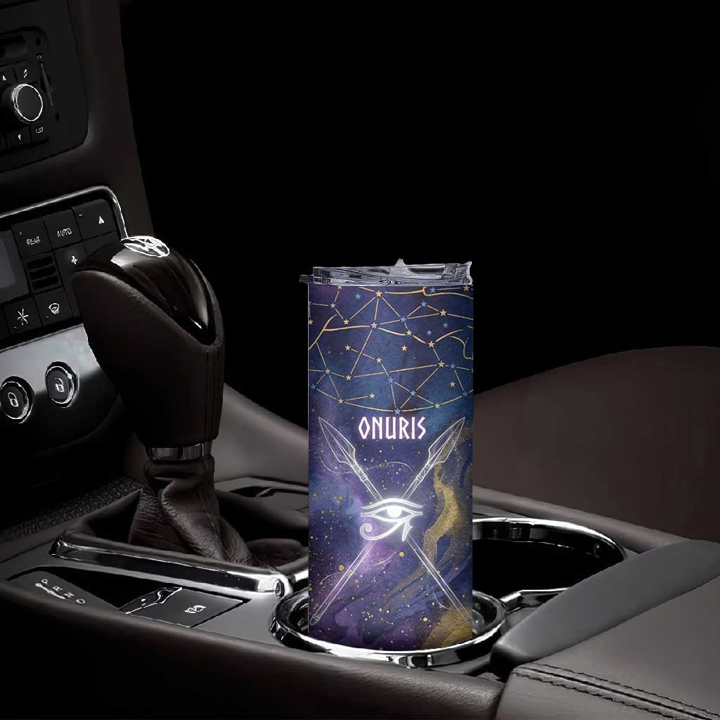 Onuris Skinny Tumbler Cosmic Warrior Egyptian God Eye of Horus Spears Starry Night