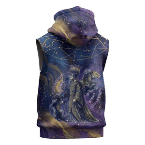 Onuris Sleeveless Hoodie Cosmic Warrior Egyptian God Eye of Horus Spears Starry Night