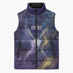 Onuris Sleeveless Puffer Jacket Cosmic Warrior Egyptian God Eye of Horus Spears Starry Night