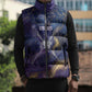 Onuris Sleeveless Puffer Jacket Cosmic Warrior Egyptian God Eye of Horus Spears Starry Night