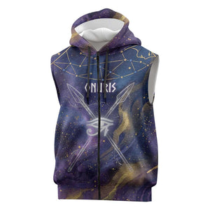 Onuris Sleeveless Zip Hoodie Cosmic Warrior Egyptian God Eye of Horus Spears Starry Night