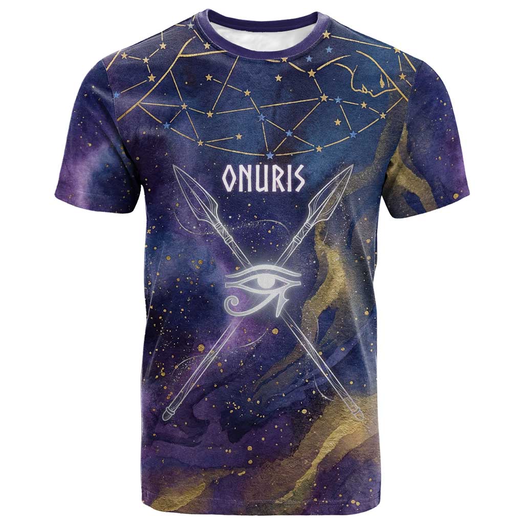 Onuris T shirt Cosmic Warrior Egyptian God Eye of Horus Spears Starry Night