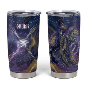 Onuris Tumbler Cup Cosmic Warrior Egyptian God Eye of Horus Spears Starry Night