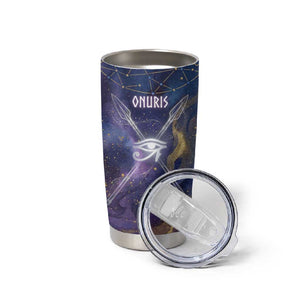 Onuris Tumbler Cup Cosmic Warrior Egyptian God Eye of Horus Spears Starry Night