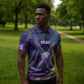 Onuris Zipper Polo Shirt Cosmic Warrior Egyptian God Eye of Horus Spears Starry Night