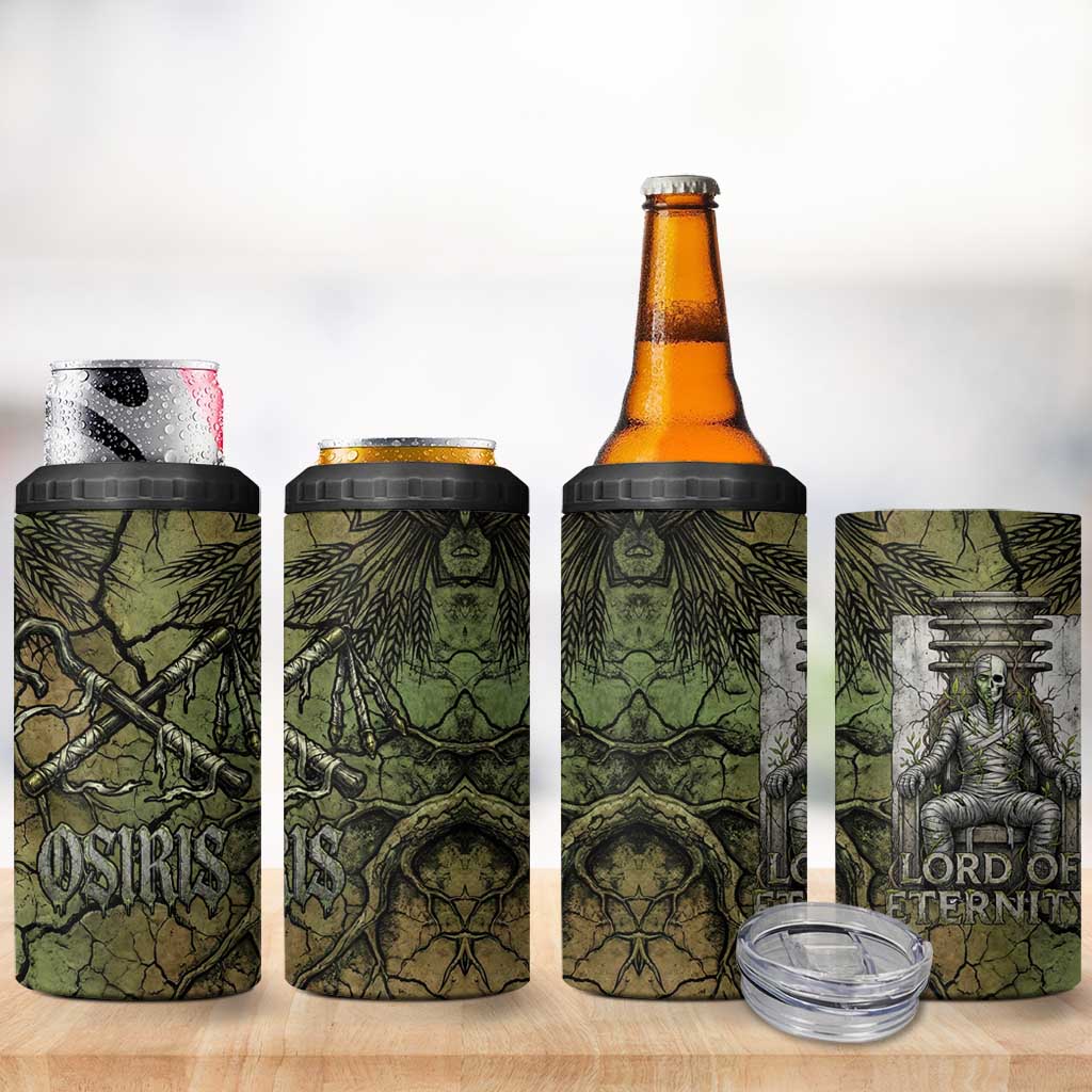 Osiris 4 in 1 Can Cooler Tumbler Lord of Eternity Egyptian God Throne Mummy Staffs Ancient