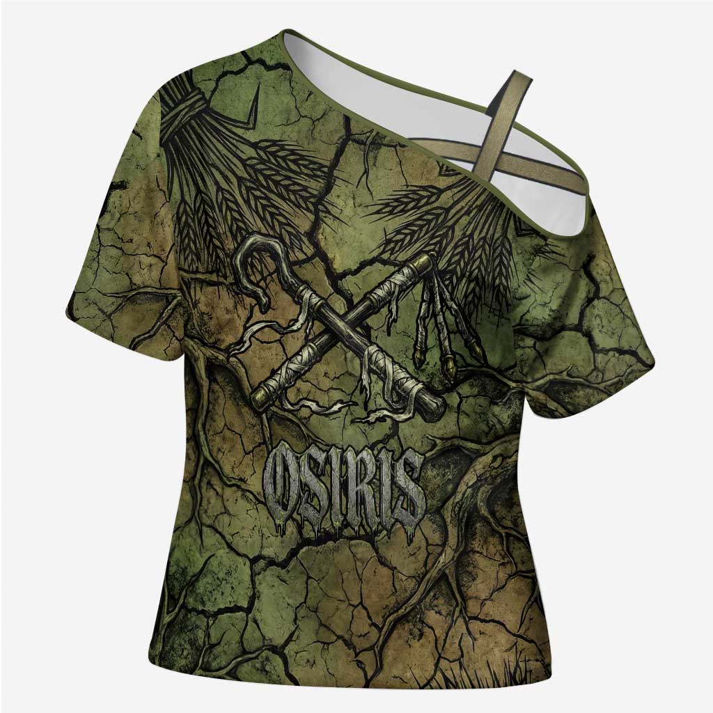 Osiris Cross Shoulder Shirt Lord of Eternity Egyptian God Throne Mummy Staffs Ancient