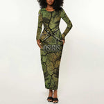 Osiris Long Sleeve Bodycon Dress Lord of Eternity Egyptian God Throne Mummy Staffs Ancient