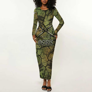 Osiris Long Sleeve Bodycon Dress Lord of Eternity Egyptian God Throne Mummy Staffs Ancient