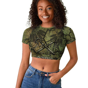Osiris Raglan Cropped T shirt Lord of Eternity Egyptian God Throne Mummy Staffs Ancient