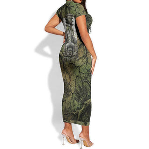 Osiris Short Sleeve Bodycon Dress Lord of Eternity Egyptian God Throne Mummy Staffs Ancient