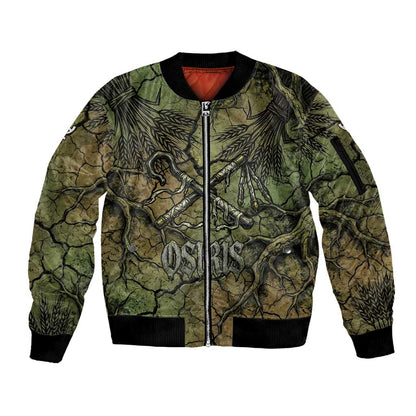 Osiris Sleeve Zip Bomber Jacket Lord of Eternity Egyptian God Throne Mummy Staffs Ancient